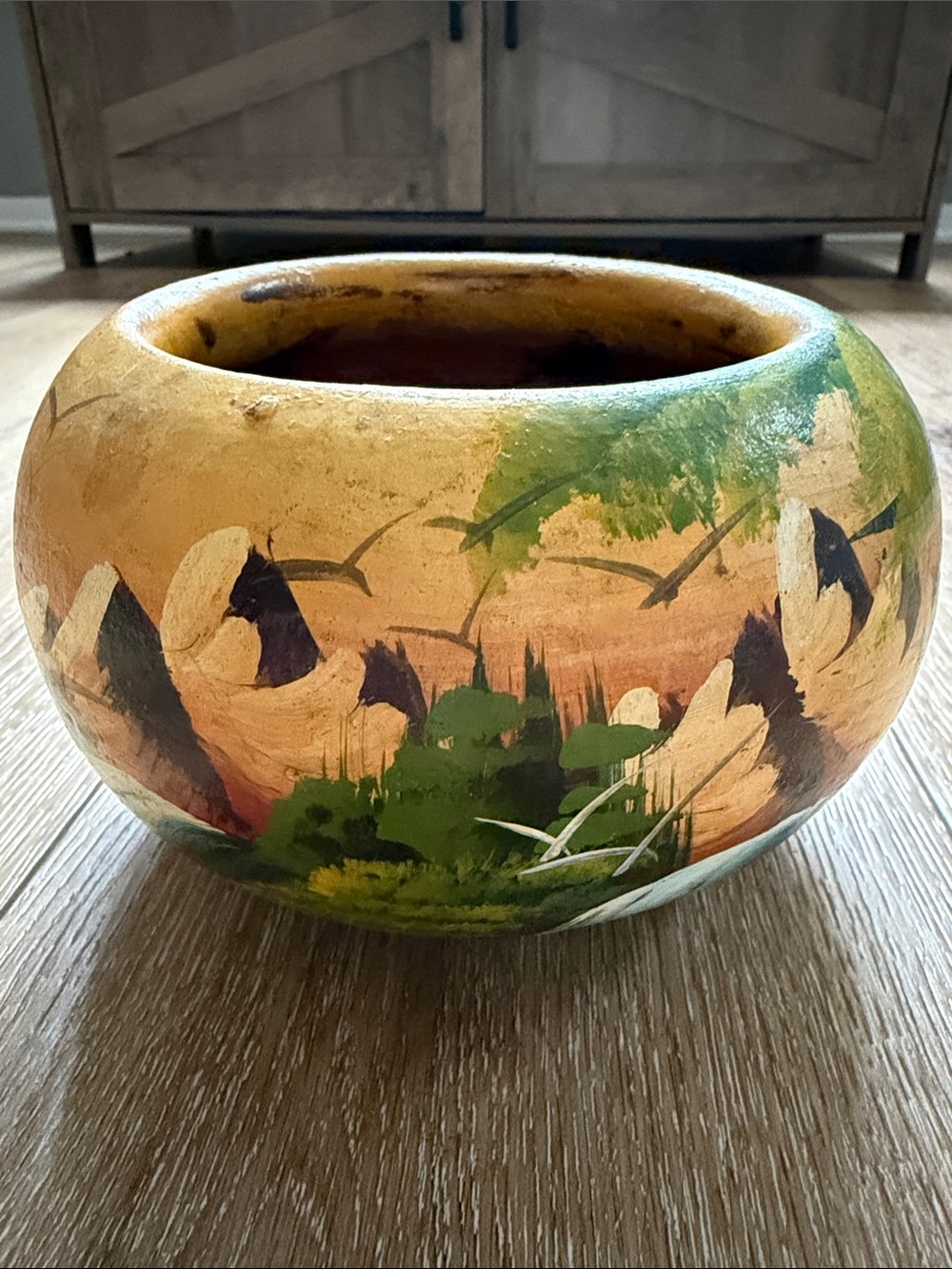 Vintage Mexican Pottery Flower Pot Hand Painted Terracotta Planter 4.5" x 4"